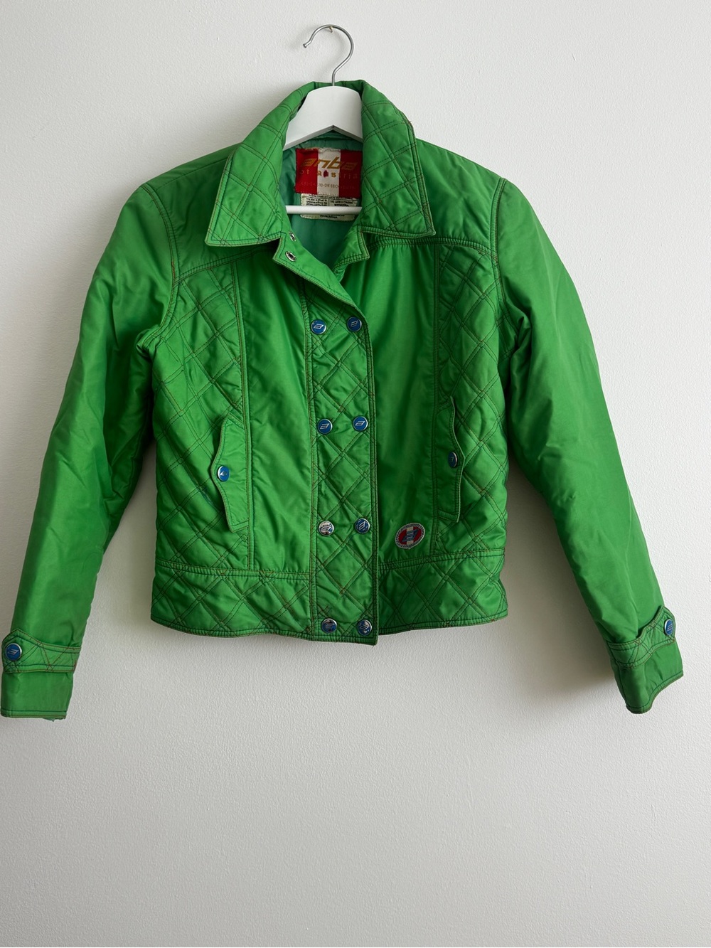 Vintage Bright Green Quilted Button-Up Motorcycle Jacket